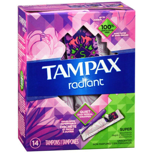 Tampax Radiant Tampons With Leak Guard Braid, Super Absorbency, Unscented Tampons Pasteur Pharmacy