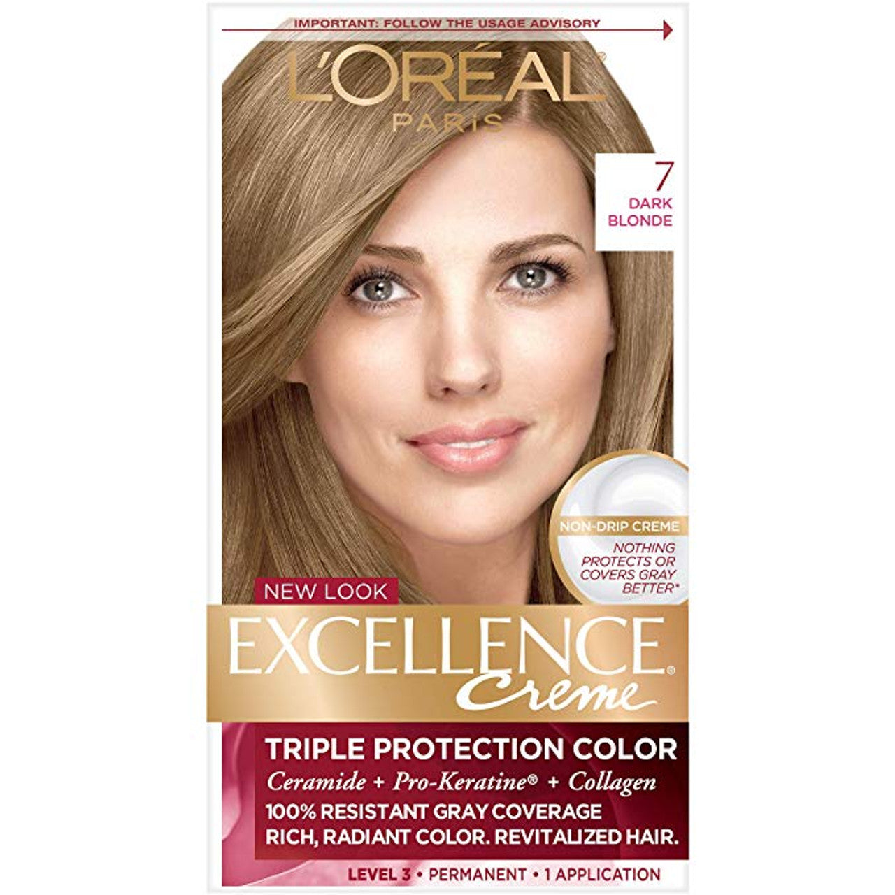 Excellence L'Oreal Paris Créme Permanent Triple Protection Hair Color, 7 Dark Blonde, 1 Kit Hair Color Pasteur Pharmacy