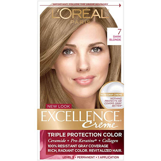 Excellence L'Oreal Paris Créme Permanent Triple Protection Hair Color, 7 Dark Blonde, 1 Kit Hair Color Pasteur Pharmacy