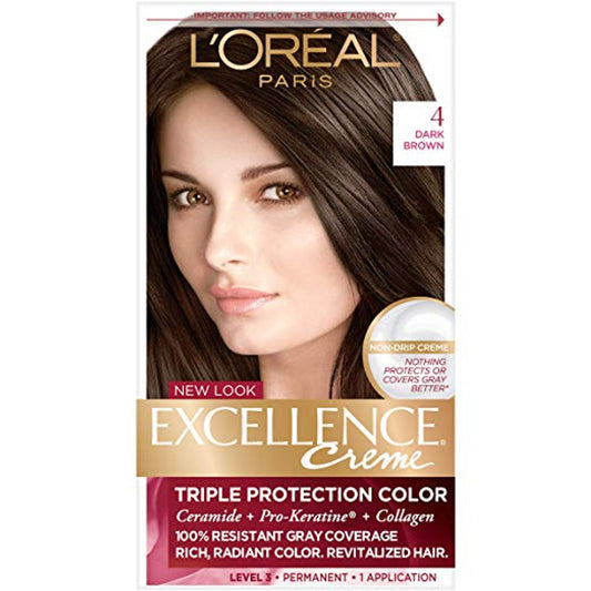 Excellence L'Oreal Paris Triple Protection Permanent Hair Color - 4 Dark Brown - 1 Kit Hair Color Pasteur Pharmacy
