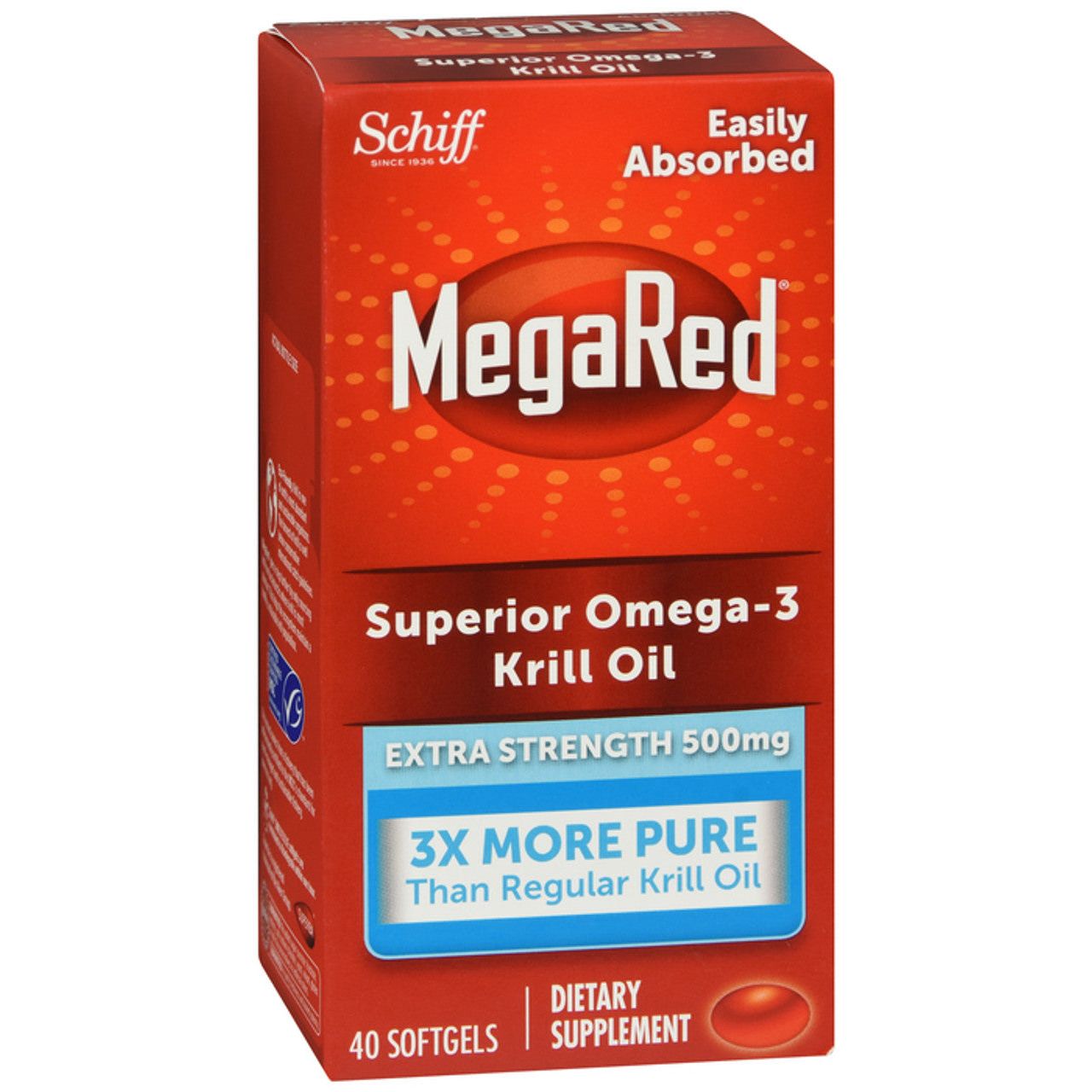 MegaRed Krill Oil, Superior Omega 3, Extra Strength, 500 Mg, Softgels 40ct Vitamins & Supplements Pasteur Pharmacy