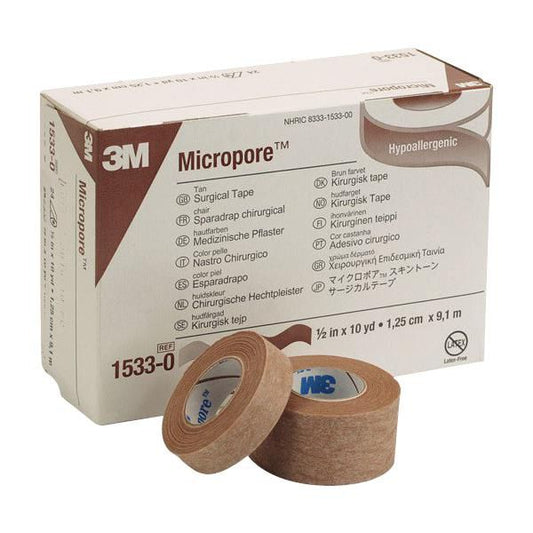 3M Micropore Surgical Paper Tape, Tan, 2 Inch x 10 Yards, Box of 6 Medical Tape & Bandages Pasteur Pharmacy