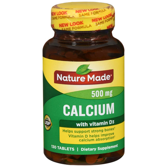 Nature Made Calcium 500 Mg, With Vitamin D3 For Immune Support, Tablets, 130 Count Helps Support Bone Strength Vitamins & Supplements Pasteur Pharmacy