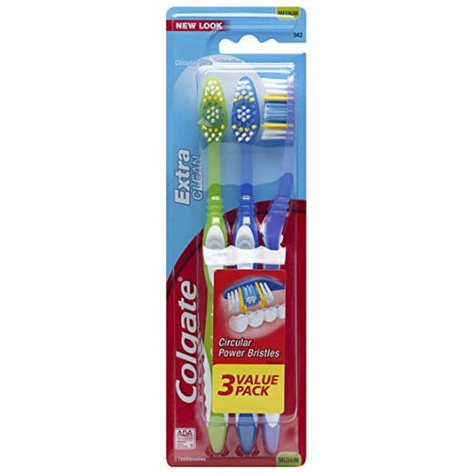 Colgate Extra Clean Toothbrush Value Pack, Medium Bristles, 3 Count – Full Head Manual Toothbrush Toothbrushes Pasteur Pharmacy
