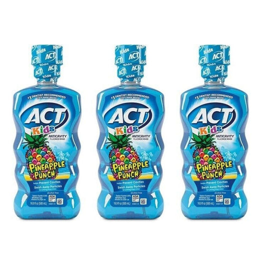 ACT Fluoride Rinse, Anticavity, Alcohol Free, Pineapple Punch, Kids 16.9 Oz Mouthwash Pasteur Pharmacy
