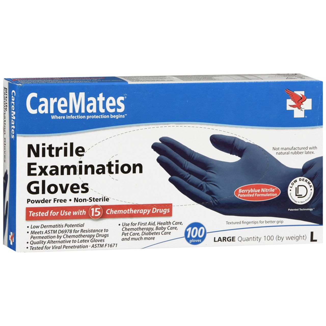 CareMates Nitrile Exam Gloves Berry Blue Large 100Ct Gloves & Mittens Pasteur Pharmacy