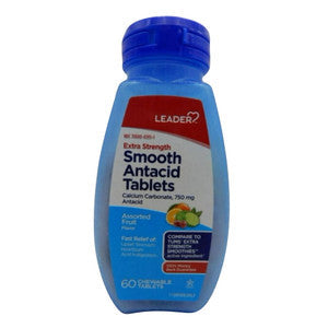 Leader Smooth Antacid Calcium Carbonate 750mg, Fruit 60 Chewables Health Care Pasteur Pharmacy