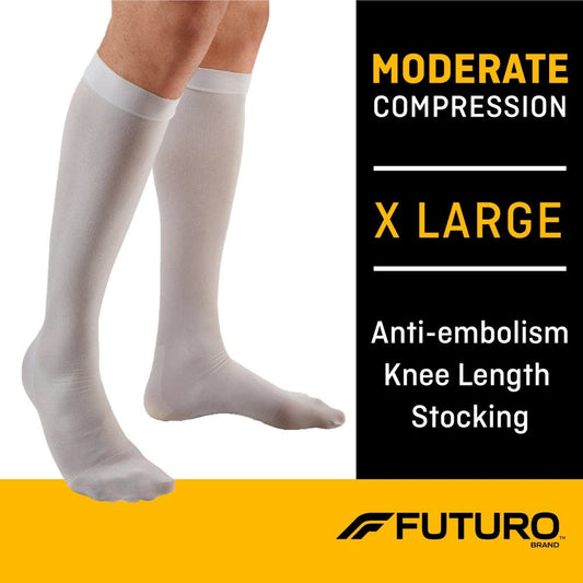 Futuro Anti-Embolism Stockings Knee High Closed Toe White X- Large 1Pr Personal Care Pasteur Pharmacy