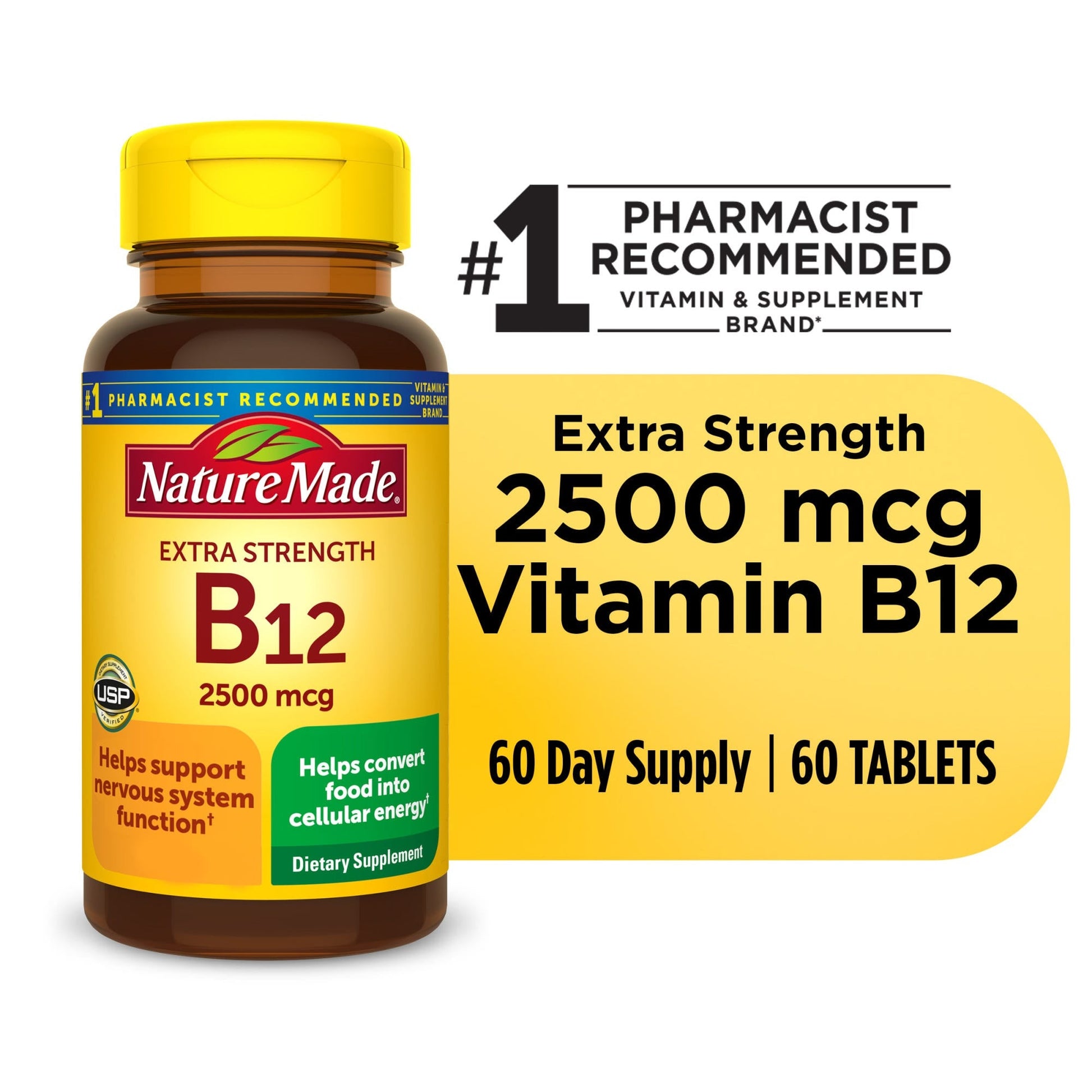 Nature Made Extra Strength Vitamin B12 2500 Mcg Tablets For Energy Metabolism Support - 60ct Vitamins & Supplements Pasteur Pharmacy