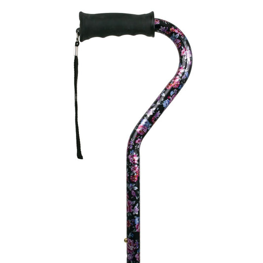 Carex® Ergo Offset Walking Cane – Black Flower Design Canes & Walking Sticks Pasteur Pharmacy