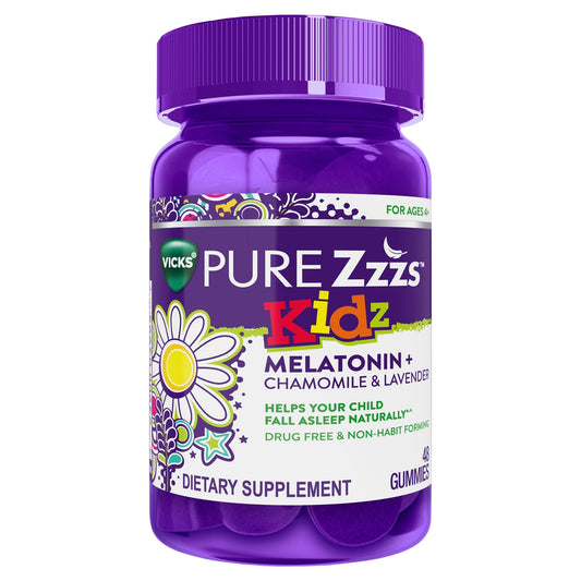 Vicks Pure ZZZs Kidz Melatonin Gummies, Natural Berry, 48 Count Vitamins & Supplements Pasteur Pharmacy