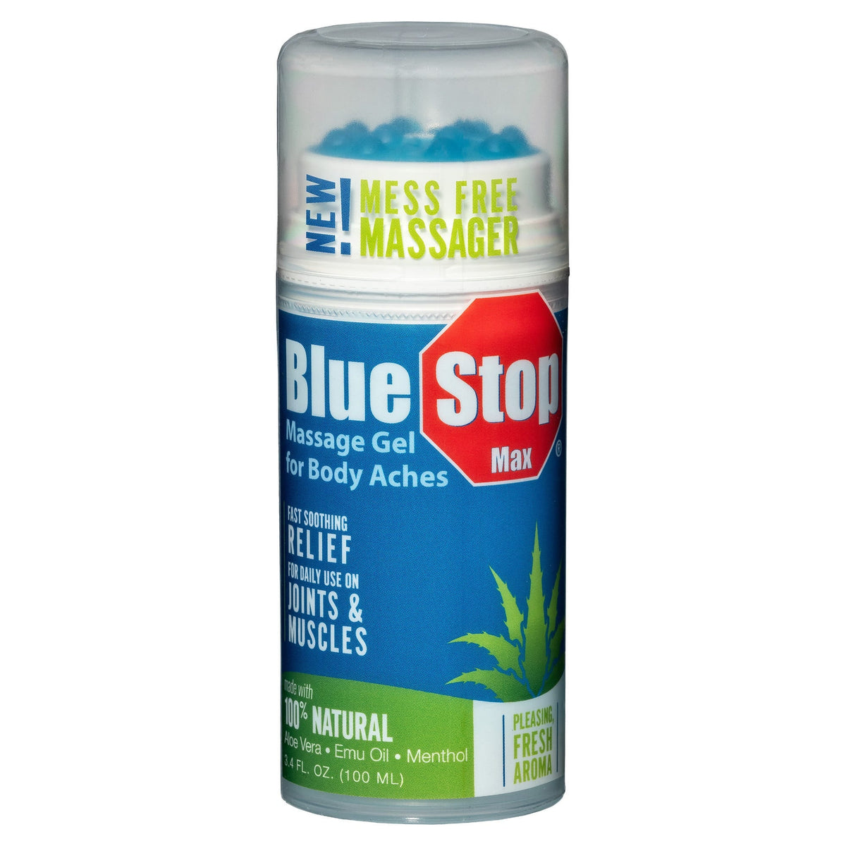 Blue Stop Max 2x Massage Gel For Body Aches Aloe Vera Emu Oil & Menthol 3.4oz