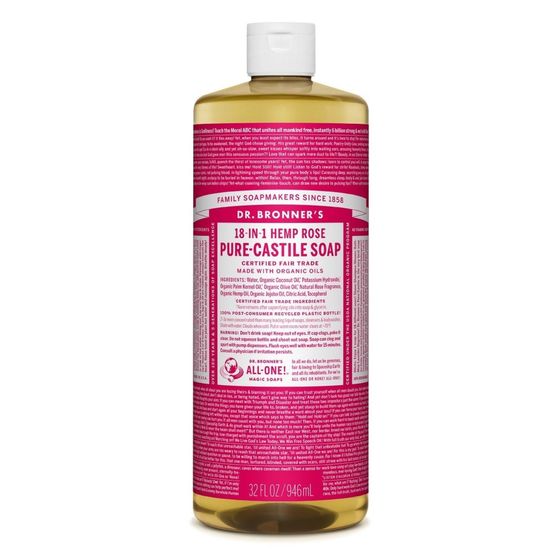 Dr. Bronner's Organic 18-in-1 Hemp Pure Castile Liquid Soap Rose 8 Fl. Oz Vitamins & Supplements Pasteur Pharmacy