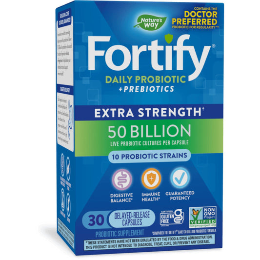 Nature's Way Fortify Extra Strength Probiotic, 50 Billion Live Cultures, 30 Delayed Release Capsules Vitamins & Supplements Pasteur Pharmacy