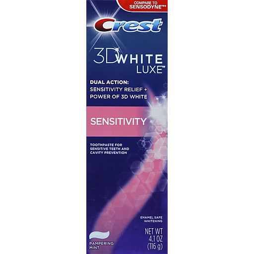 Crest 3D White Toothpaste, Sensitivity, Enamel Safe Whitening, Pampering Mint