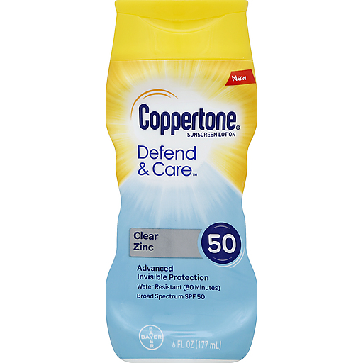 Coppertone Defend & Care Sunscreen, Clear Zinc, Lotion, SPF 50 Lotion & Moisturizer Pasteur Pharmacy