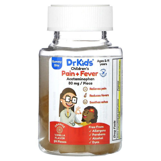 DrKids Children's Pain + Fever Gummy Bite Ages 2-11 Years Orange Vanilla - 24 Gummies Personal Care Pasteur Pharmacy