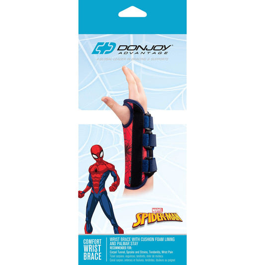 DonJoy Advantage Comfort Wrist Brace For Youth/Kids Featuring Marvels Captain America, Spider-Man To Aid Sprains Strains Support Tendonitis Carpal Tunnel - Spider-Man X-Small - Left Wall Jacks & Braces Pasteur Pharmacy