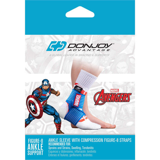 DonJoy Advantage Kids Figure-8 Ankle Support Featuring Marvel Compression Brace For Ankle Injuries Stability Youth Children Running Sports Basketball Soccer Tennis - Captain America X-Small Plumbing Fittings & Supports Pasteur Pharmacy