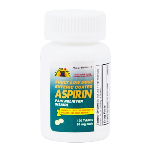 Health Star™ Adult Low Dose Aspirin – 81 mg – 120 Tablets Vitamins & Supplements Pasteur Pharmacy