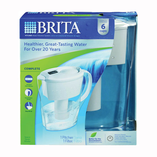 Brita Space Saver 6-Cup Water Filter Pitcher, White Water Pasteur Pharmacy