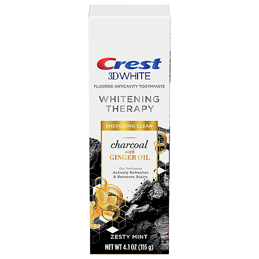 Crest Charcoal 3D White Toothpaste, Whitening Therapy, With Ginger Oil, Zesty Mint Flavor, 4.1 Oz, 6.148 Lb