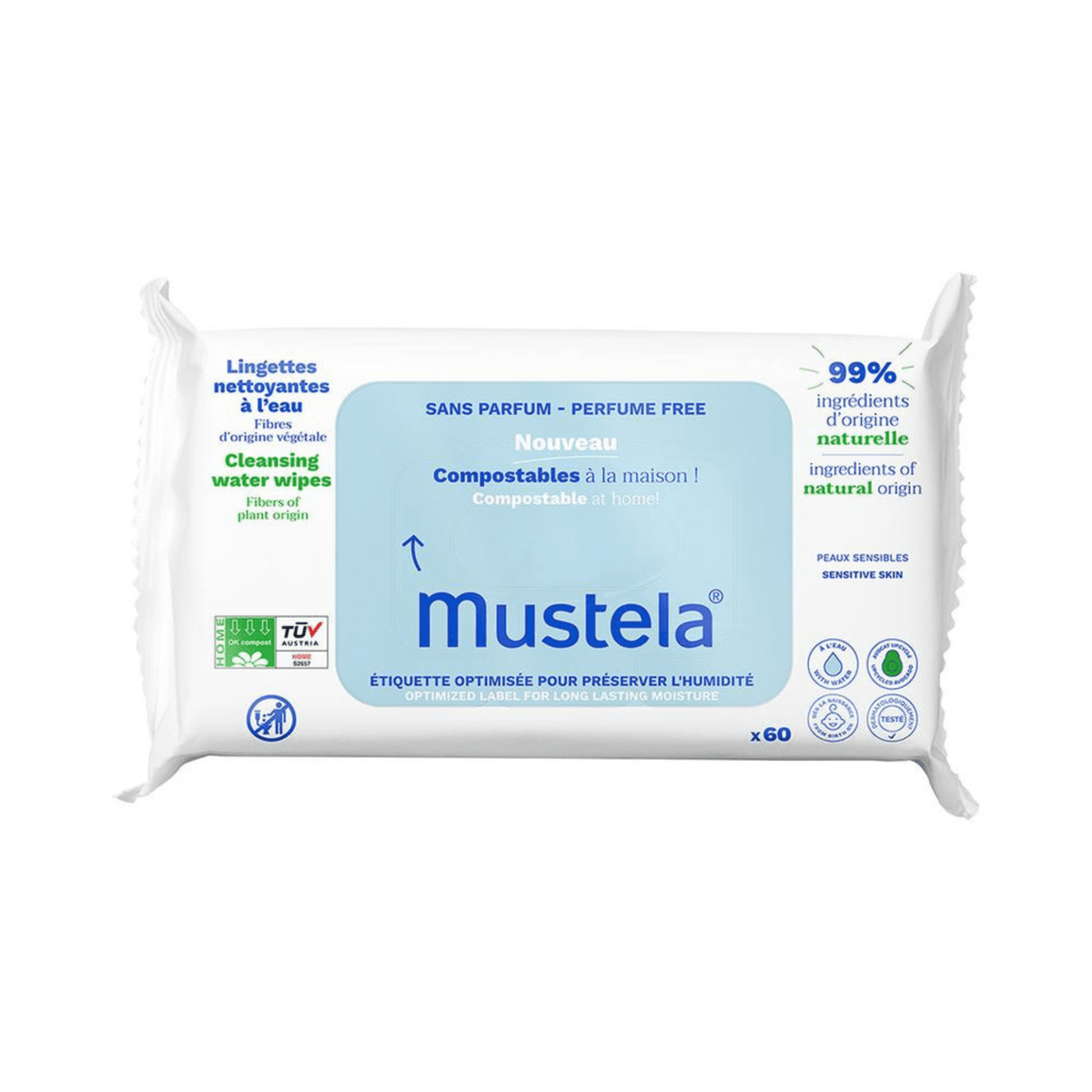 Mustela Cleansing Water Wipes Perfume Free X60