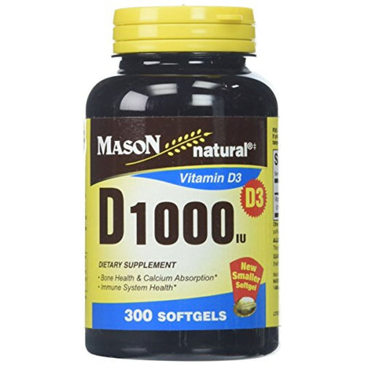 Mason Natural® Vitamin D3 1000 IU – Bone & Immune Support (300 Softgels) Vitamins & Supplements Pasteur Pharmacy