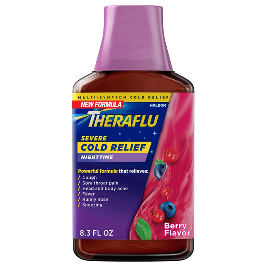 Theraflu Cold Relief, Severe, Nighttime, Berry Flavor 8.3 Fl Oz Medicine & Drugs Pasteur Pharmacy