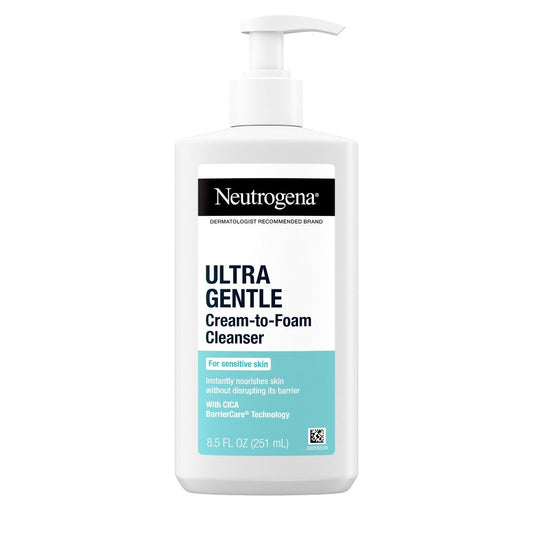 Neutrogena Ultra Gentle Cream-to-Foam Face Cleanser - Fragrance Free - 8.5 Fl Oz Facial Cleansers Pasteur Pharmacy