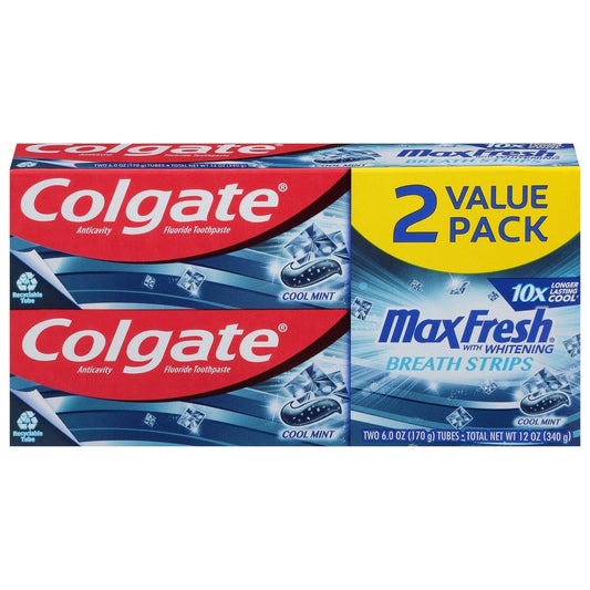 Colgate Toothpaste, Cool Mint, Breath Strips, 2 Value Pack Toothpaste Pasteur Pharmacy
