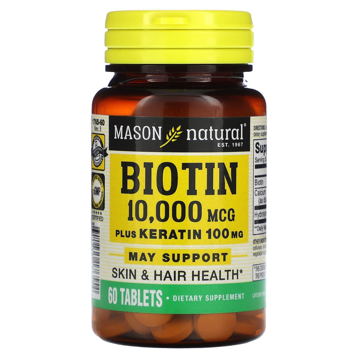 Mason Natural Biotin 10,000 mcg Plus Keratin 100 mg – Strength & Beauty (60 Tablets) Vitamins & Supplements Pasteur Pharmacy