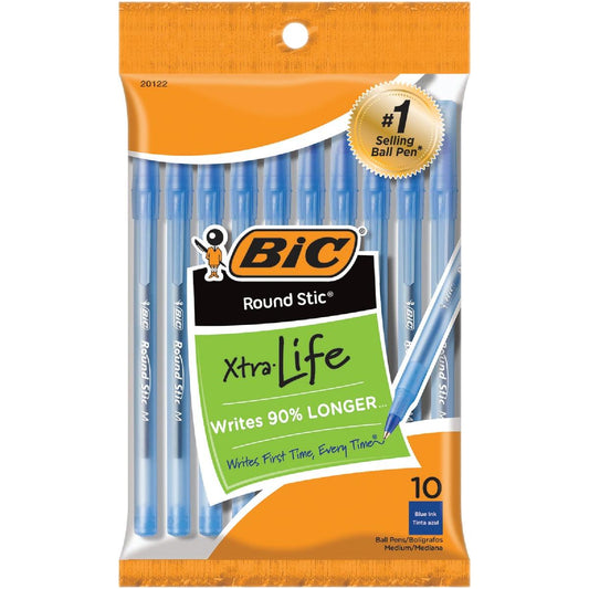 BIC Round Stic Grip Ballpoint Pens - 120 Count (12 Packs of 10) - Blue Ink Pens Pasteur Pharmacy