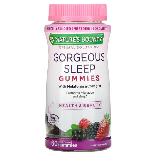 Nature's Bounty Optimal Solutions Gorgeous Sleep Gummies, Melatonin & Collagen, Mixed Berry, 60 Ct Vitamins & Supplements Pasteur Pharmacy