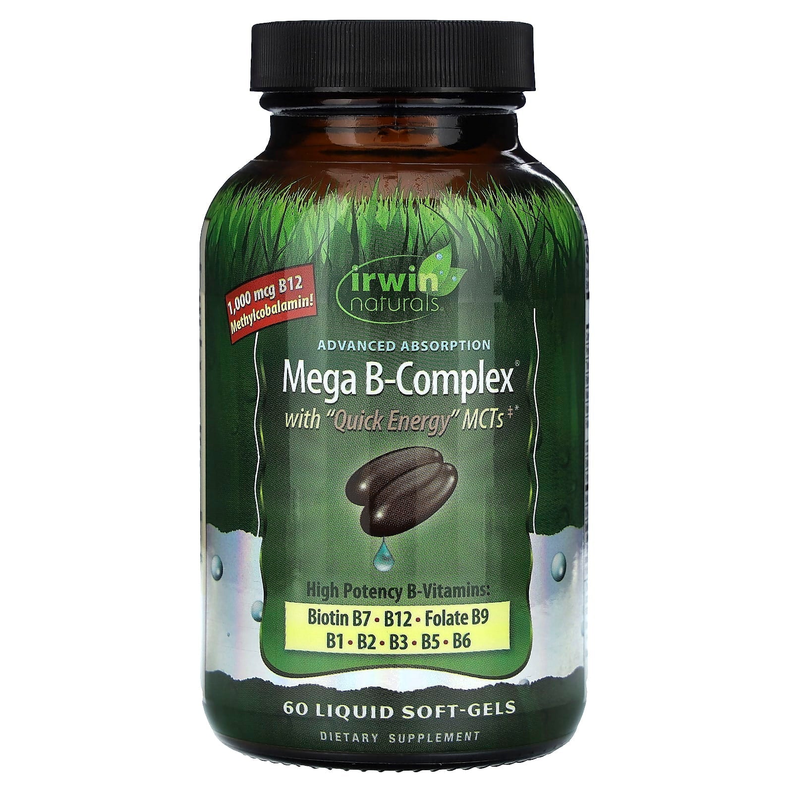 Irwin Naturals® Mega B-Complex – With Quick Energy MCTs – 60 Liquid Soft-Gels Vitamins & Supplements Pasteur Pharmacy