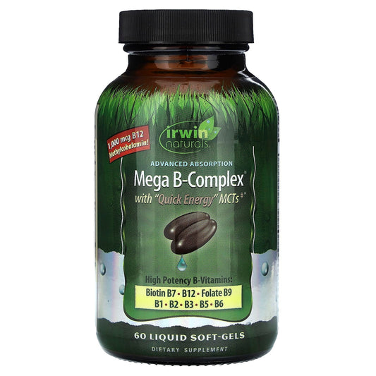 Irwin Naturals® Mega B-Complex – With Quick Energy MCTs – 60 Liquid Soft-Gels Vitamins & Supplements Pasteur Pharmacy