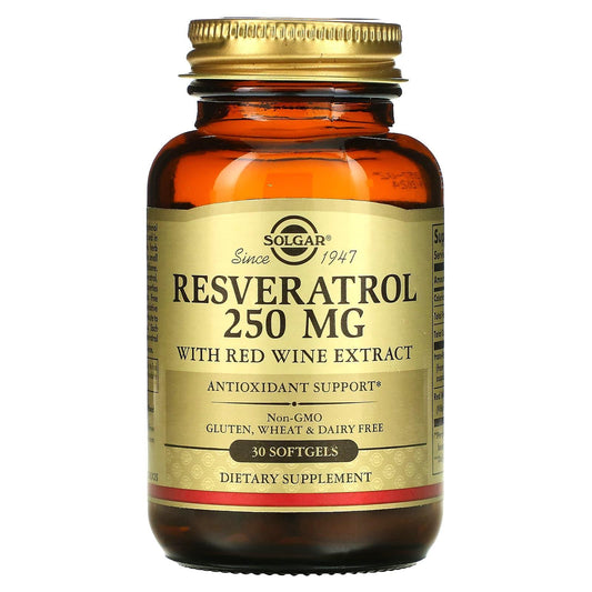 Solgar Resveratrol 250 Mg With Red Wine Extract, 30 Softgels Vitamins & Supplements Pasteur Pharmacy