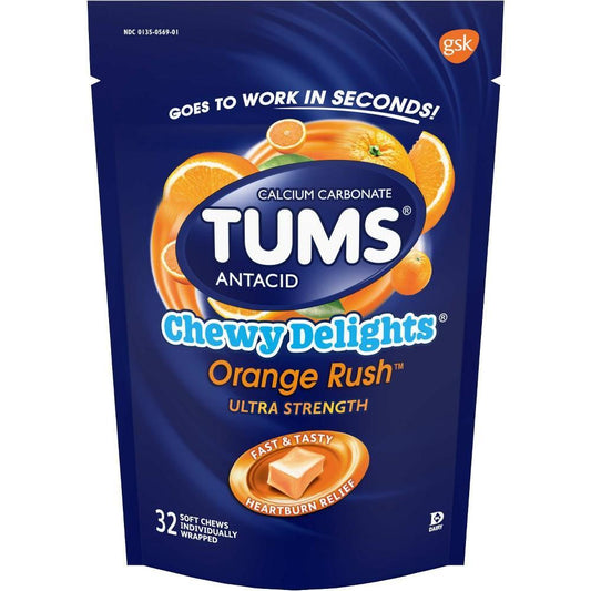 Tums Chewy Delights Antacid, Ultra Strength, Soft Chews, Orange Rush