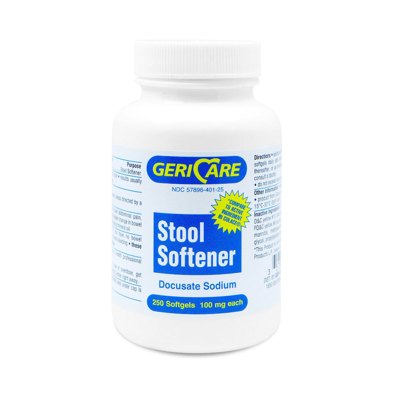 Geri-Care Docusate Sodium Stool Softener #401-25-GCP Decorative Bottles Pasteur Pharmacy