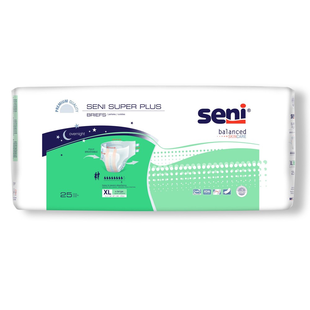 Seni Super Plus Adult Incontinence Brief XL Heavy Absorbency Breathable / Overnight, S-XL25-BP1, Severe Incontinence Aids Pasteur Pharmacy
