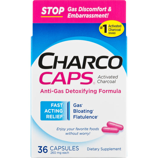 CharcoCaps Activated Charcoal 260 mg - 36 Capsules Vitamins & Supplements Pasteur Pharmacy