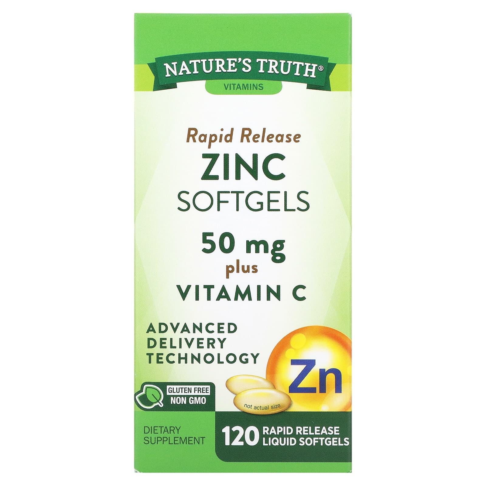 Nature's Truth® Zinc 50 mg Plus Vitamin C – Rapid Release Liquid Softgels Vitamins & Supplements Pasteur Pharmacy