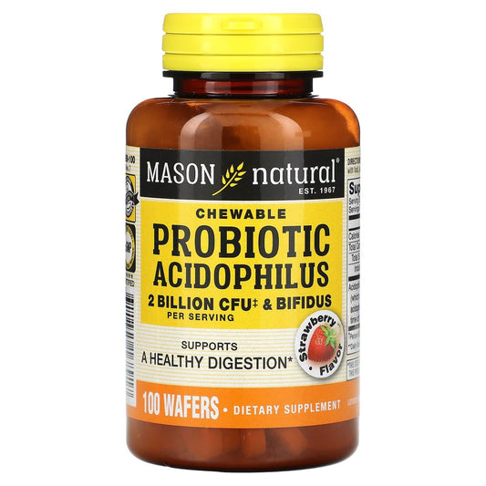Mason Natural Chewable Acidophilus With Bifidus Wafers Strawberry Vitamins & Supplements Pasteur Pharmacy