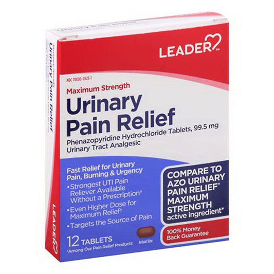 Leader Urinary Pain Relief Max Strength, 99.5 mg Phenazopyridine HCl, 12 Tablets Medicine & Drugs Pasteur Pharmacy