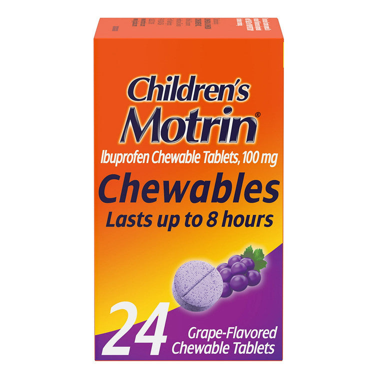 Children's Motrin Chewable Tablets, Fever Reducer & Pain Reliever, Grape Flavor, 100mg, 24 Count Medicine & Drugs Pasteur Pharmacy