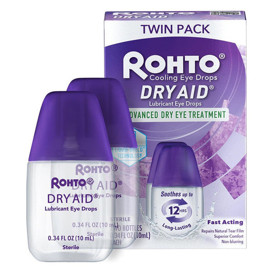 Rohto Dry-Aid Lubricant Eye Drops, Dual Pack - 0.34 fl oz x 2 Eye Drops & Lubricants Pasteur Pharmacy