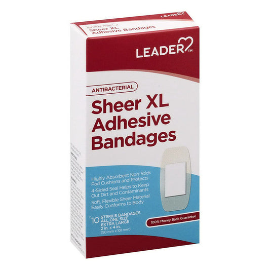Leader Adhesive Bandages, Antibacterial, Sheer, XL First Aid Pasteur Pharmacy