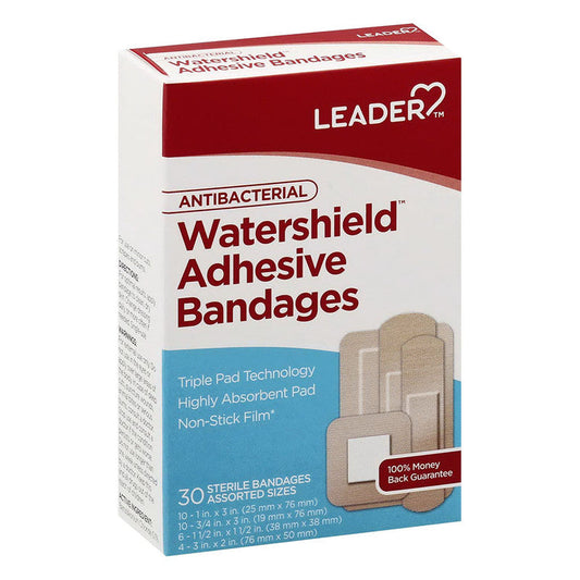 Leader™ Antibacterial Watershield Adhesive Bandages – Assorted Sizes (30 Count) Medical Tape & Bandages Pasteur Pharmacy