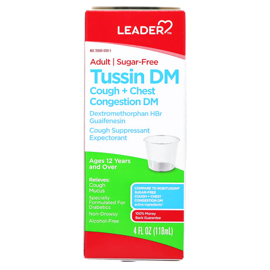 Leader Tussin DM Cough & Chest Congestion Relief, Sugar-Free & Dye-Free Liquid, 4 oz Medicine & Drugs Pasteur Pharmacy