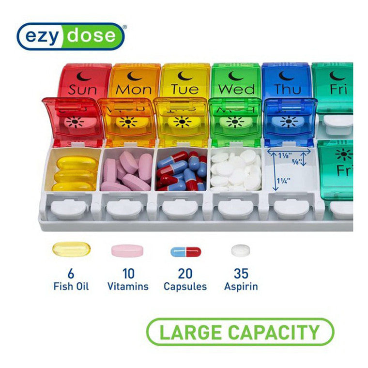 Ezy Dose 7-Day AM/PM Pill Organizer, Large Push Button – Weekly Medication Planner Health Care Pasteur Pharmacy